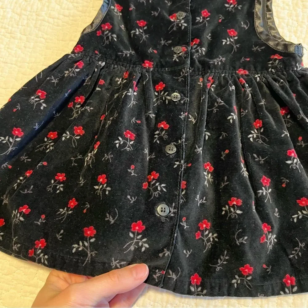 ✨ OshKosh B’Gosh Girl’s Black Velvet‎ Floral Dress 12 Months